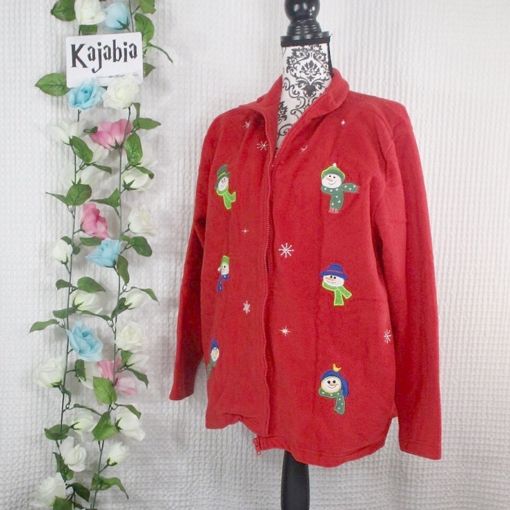 LADIES FALL Red Fleece Christmas Sweater Large
